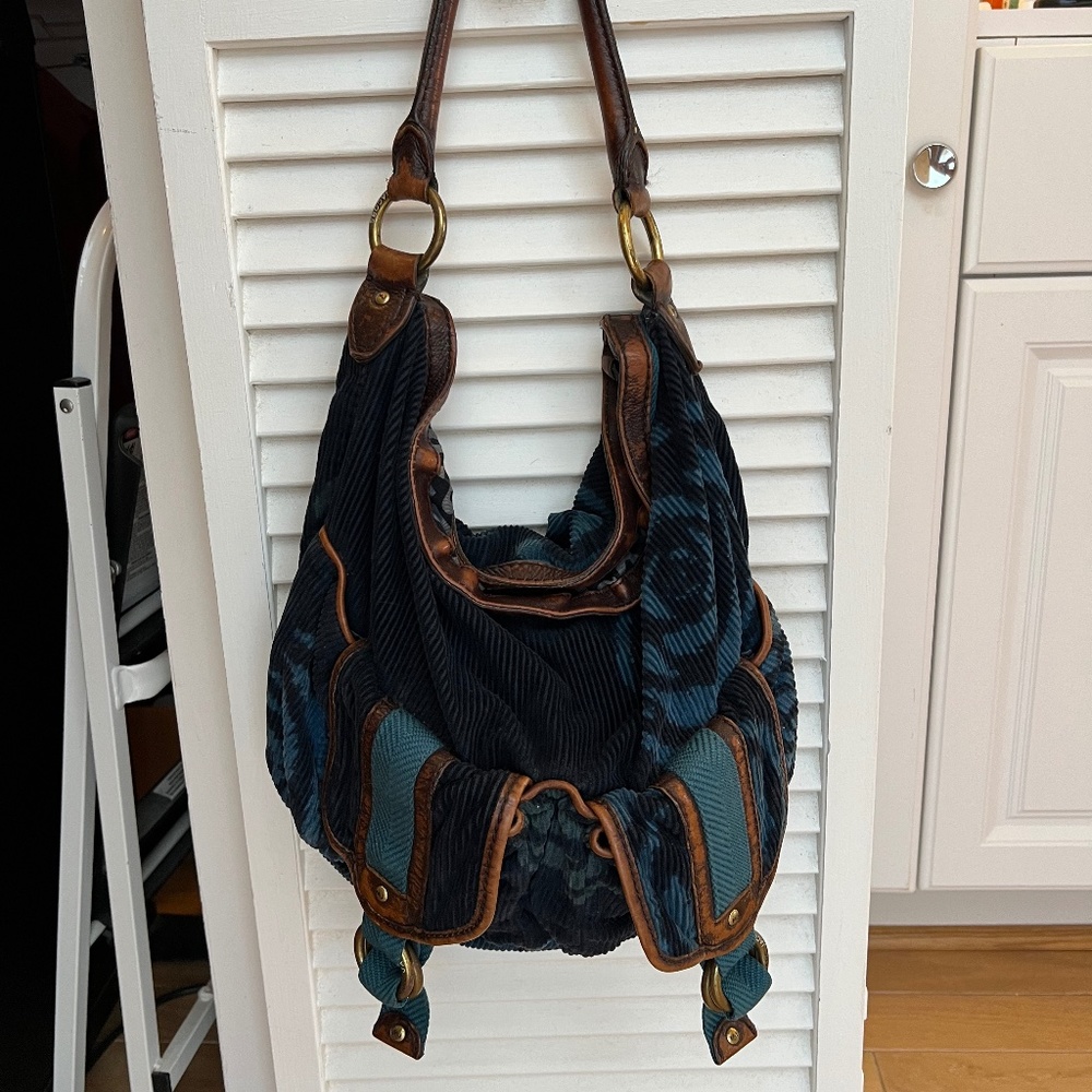 Blue and Brown Hobo Shoulder Bag
